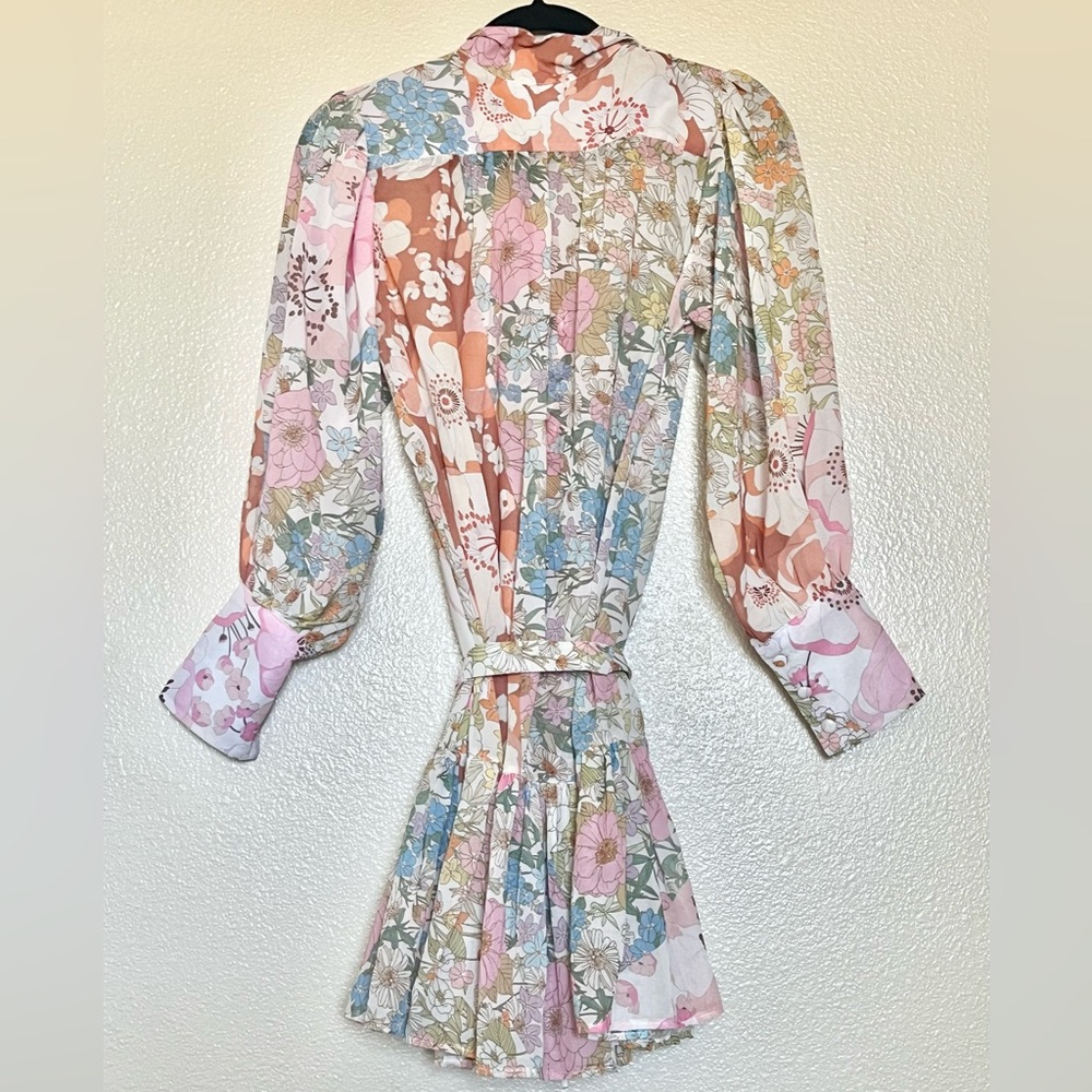Pink Ripple Floral Garden Long Sleeve Shift mini Dress Size Small - Picture 15 of 15